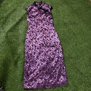 Vintage purple Satin Asian Style Wiggle Bodycon Dress Y2K